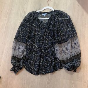 Antonio Melani Black Floral Blouse Sheer